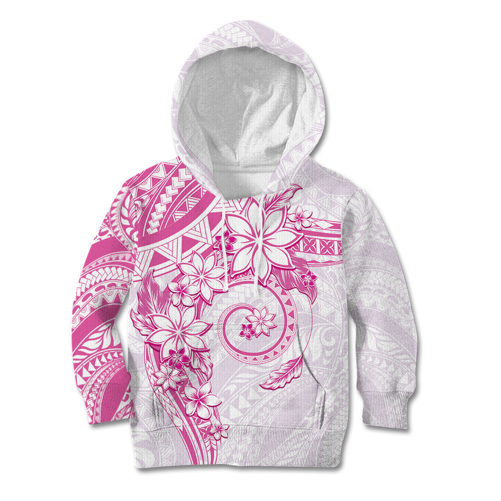 Polynesian Pattern With Plumeria Flowers Kid Hoodie Pink