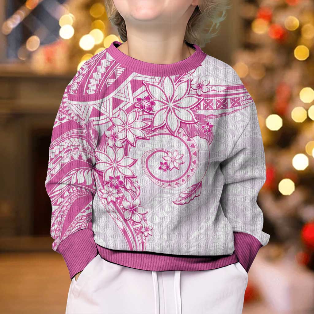 Polynesian Pattern With Plumeria Flowers Kid Ugly Christmas Sweater Pink LT05 - Polynesian Pride