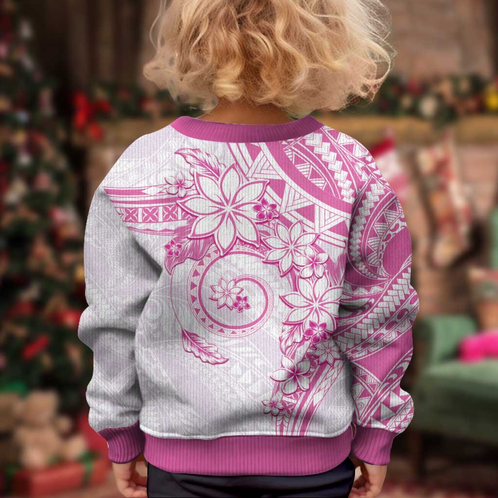 Polynesian Pattern With Plumeria Flowers Kid Ugly Christmas Sweater Pink LT05 - Polynesian Pride