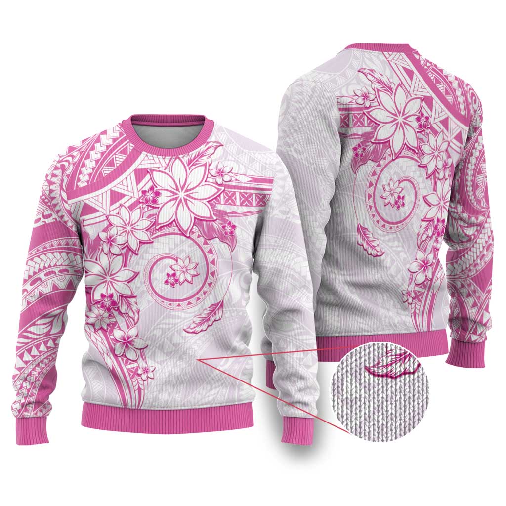 Polynesian Pattern With Plumeria Flowers Ugly Christmas Sweater Pink