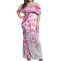 Polynesian Pattern With Plumeria Flowers Off Shoulder Maxi Dress Pink LT05 Women Pink - Polynesian Pride