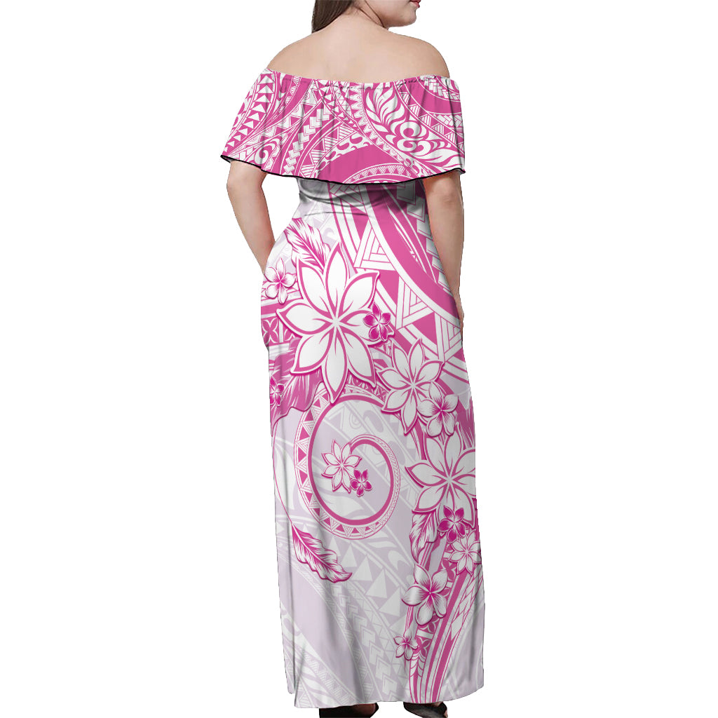 Polynesian Pattern With Plumeria Flowers Off Shoulder Maxi Dress Pink LT05 - Polynesian Pride