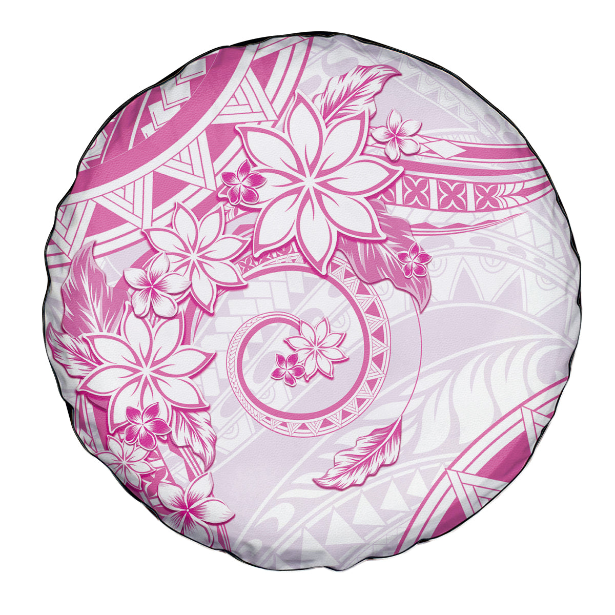 Polynesian Pattern With Plumeria Flowers Spare Tire Cover Pink