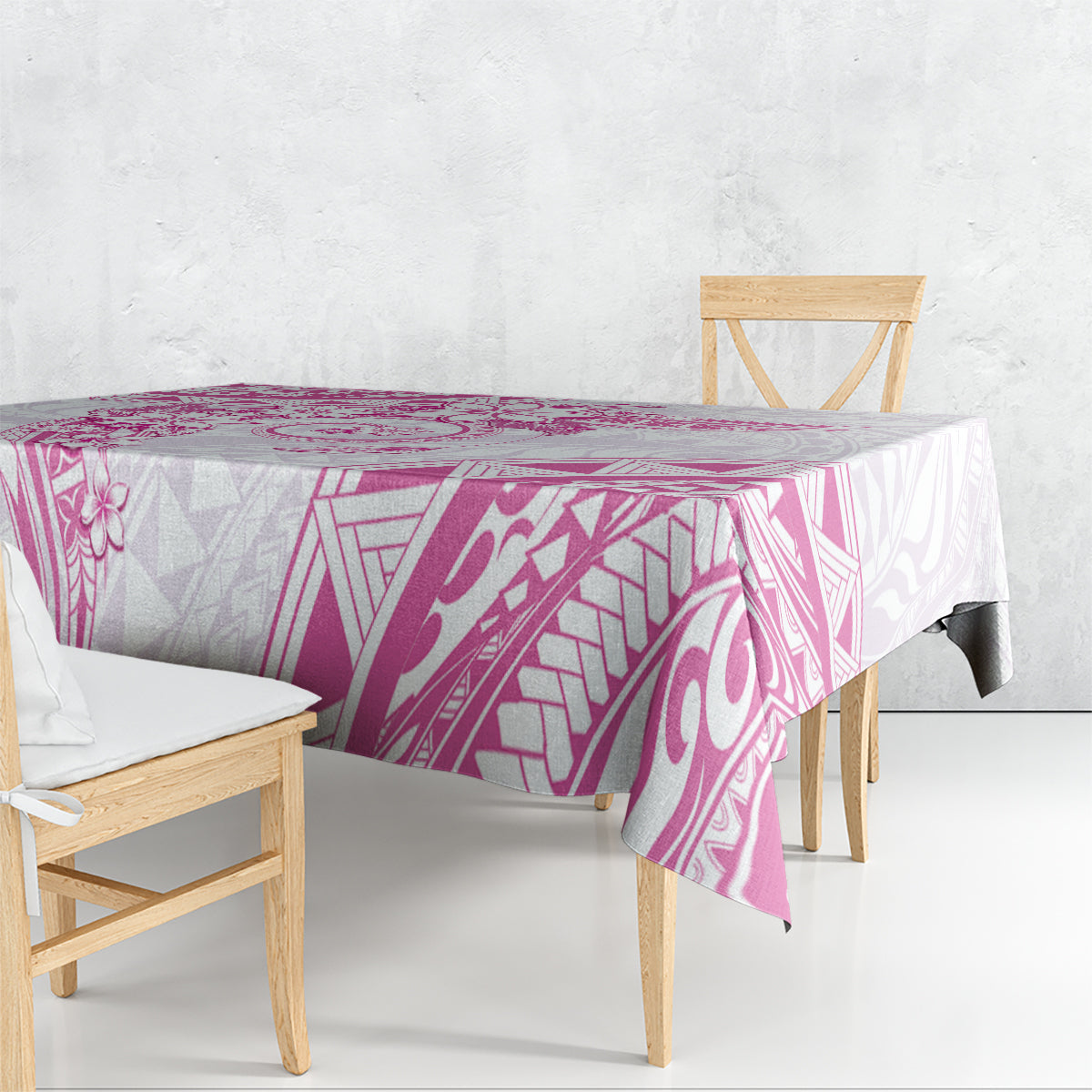 Polynesian Pattern With Plumeria Flowers Tablecloth Pink LT05 - Polynesian Pride