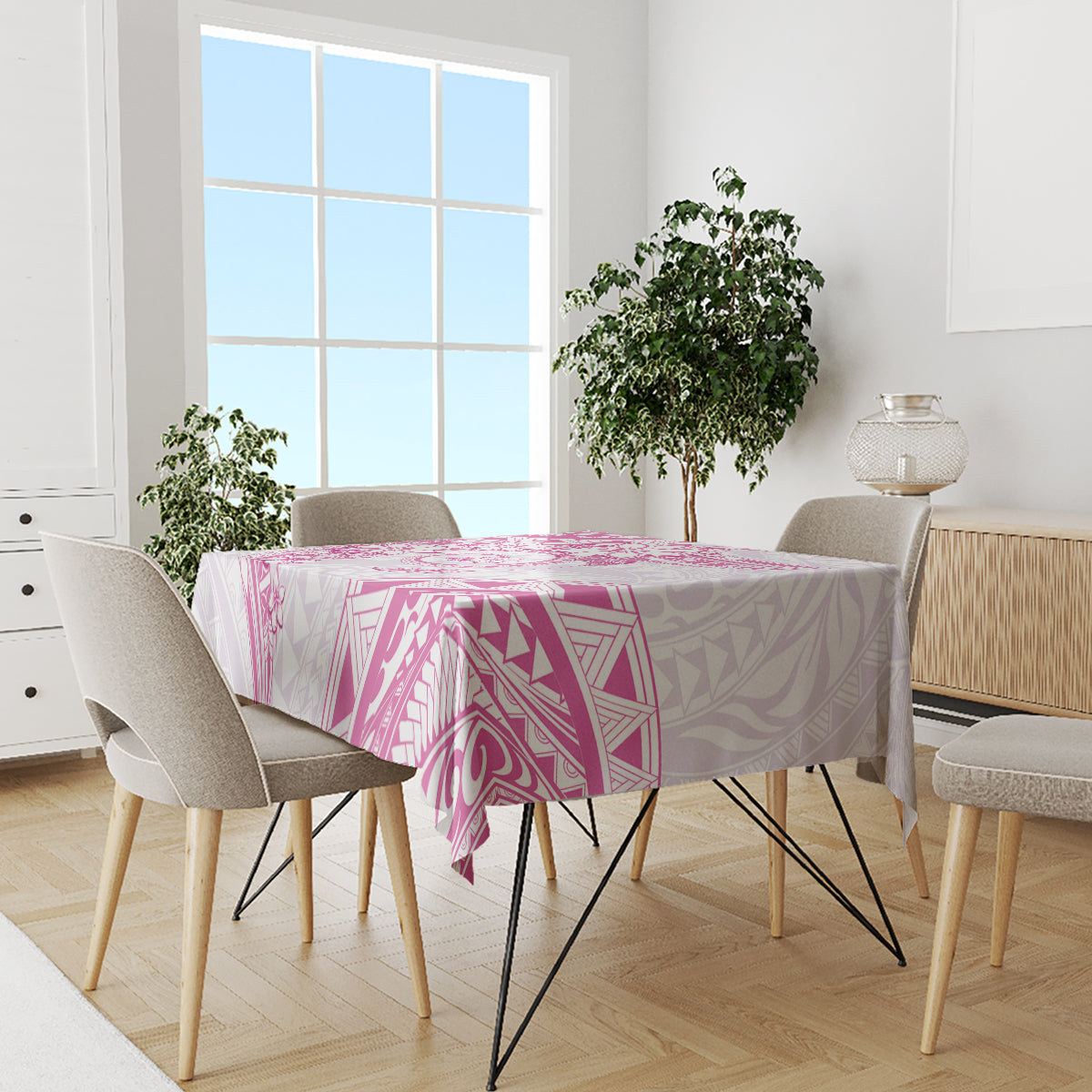 Polynesian Pattern With Plumeria Flowers Tablecloth Pink LT05 - Polynesian Pride