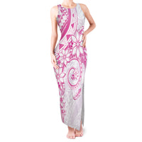 Polynesian Pattern With Plumeria Flowers Tank Maxi Dress Pink