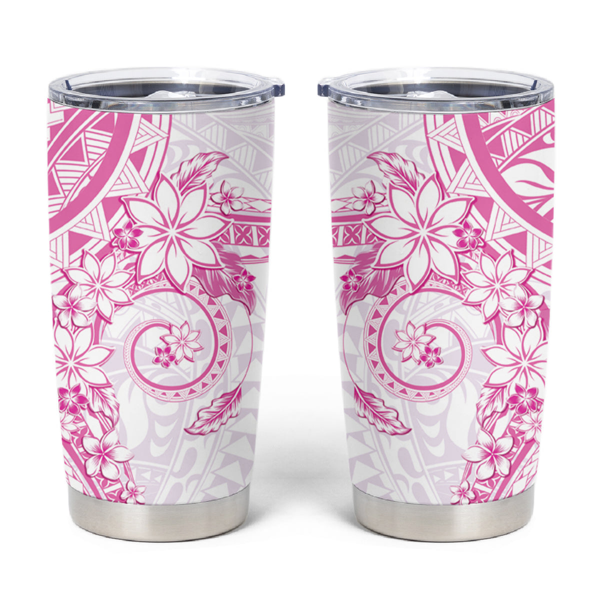 Pink Polynesian Pattern With Plumeria Flowers Tumbler Cup