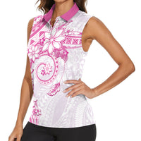 Polynesian Pattern With Plumeria Flowers Women Sleeveless Polo Shirt Pink
