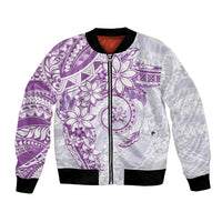 Polynesian Pattern With Plumeria Flowers Bomber Jacket Purple