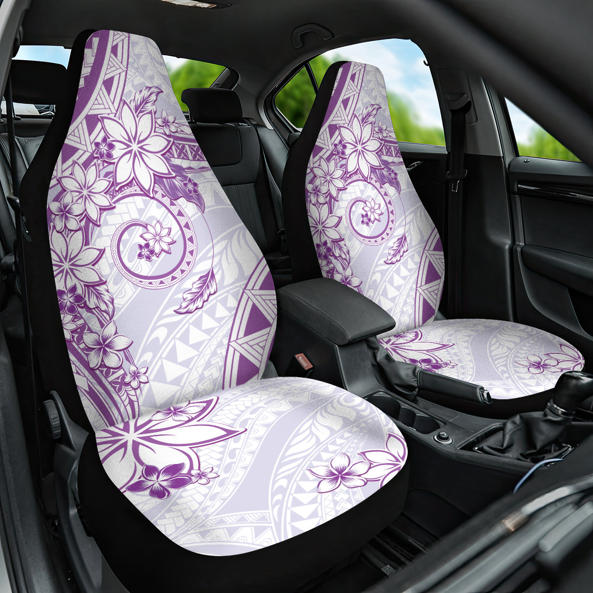 Polynesian Pattern With Plumeria Flowers Car Seat Cover Purple