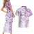 Polynesian Pattern With Plumeria Flowers Couples Matching Short Sleeve Bodycon Dress and Hawaiian Shirt Purple