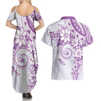 Polynesian Pattern With Plumeria Flowers Couples Matching Summer Maxi Dress and Hawaiian Shirt Purple