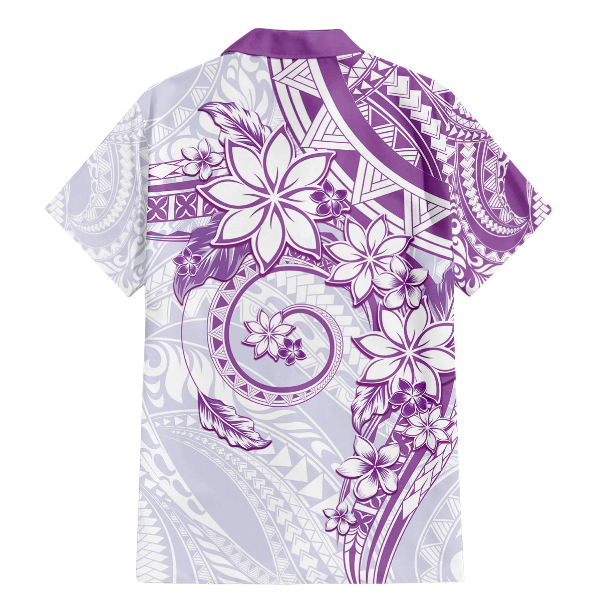 Polynesian Pattern With Plumeria Flowers Family Matching Mermaid Dress and Hawaiian Shirt Purple