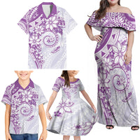 Polynesian Pattern With Plumeria Flowers Family Matching Off Shoulder Maxi Dress and Hawaiian Shirt Purple LT05 - Polynesian Pride