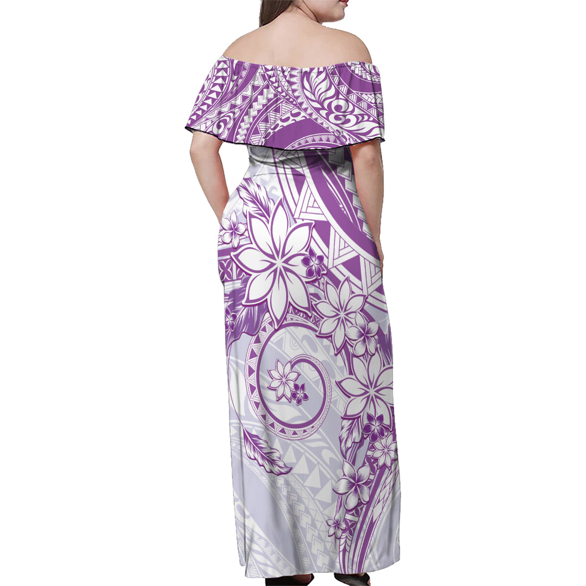 Polynesian Pattern With Plumeria Flowers Family Matching Off Shoulder Maxi Dress and Hawaiian Shirt Purple LT05 - Polynesian Pride