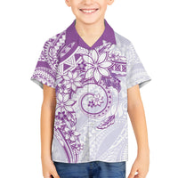 Polynesian Pattern With Plumeria Flowers Family Matching Off Shoulder Maxi Dress and Hawaiian Shirt Purple LT05 Son's Shirt Purple - Polynesian Pride