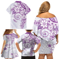 Polynesian Pattern With Plumeria Flowers Family Matching Off Shoulder Short Dress and Hawaiian Shirt Purple LT05 - Polynesian Pride
