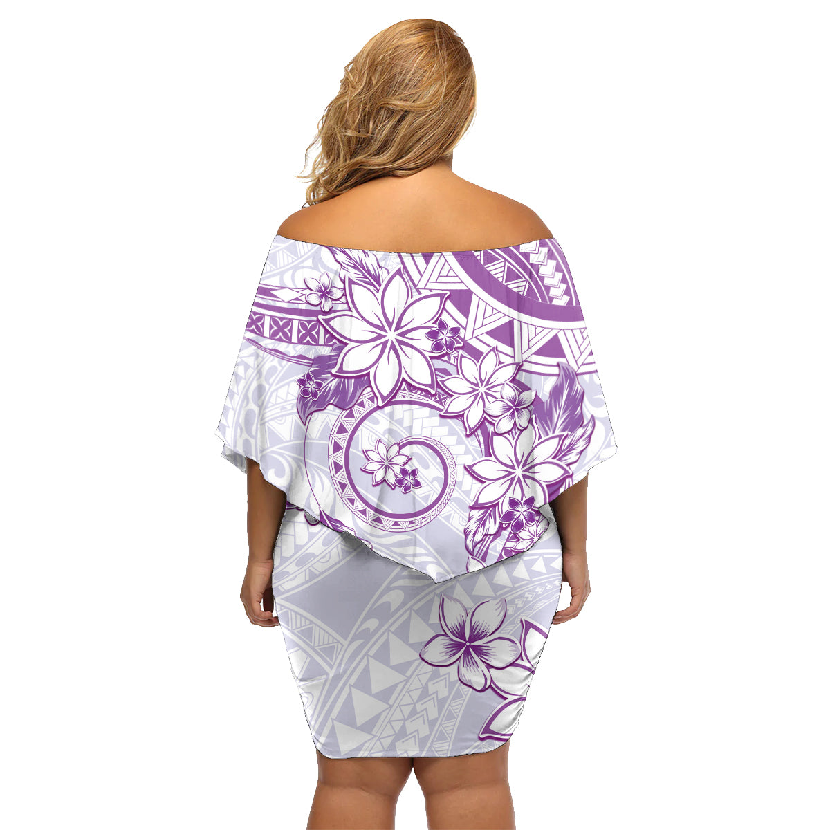 Polynesian Pattern With Plumeria Flowers Family Matching Off Shoulder Short Dress and Hawaiian Shirt Purple LT05 - Polynesian Pride
