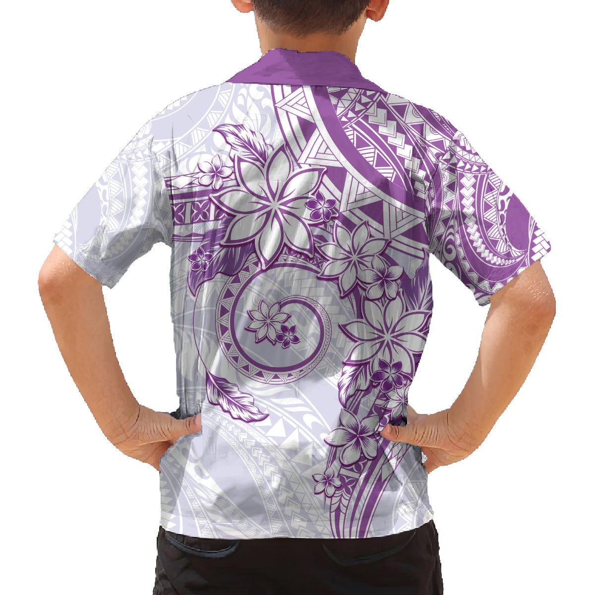 Polynesian Pattern With Plumeria Flowers Family Matching Tank Maxi Dress and Hawaiian Shirt Purple LT05 - Polynesian Pride