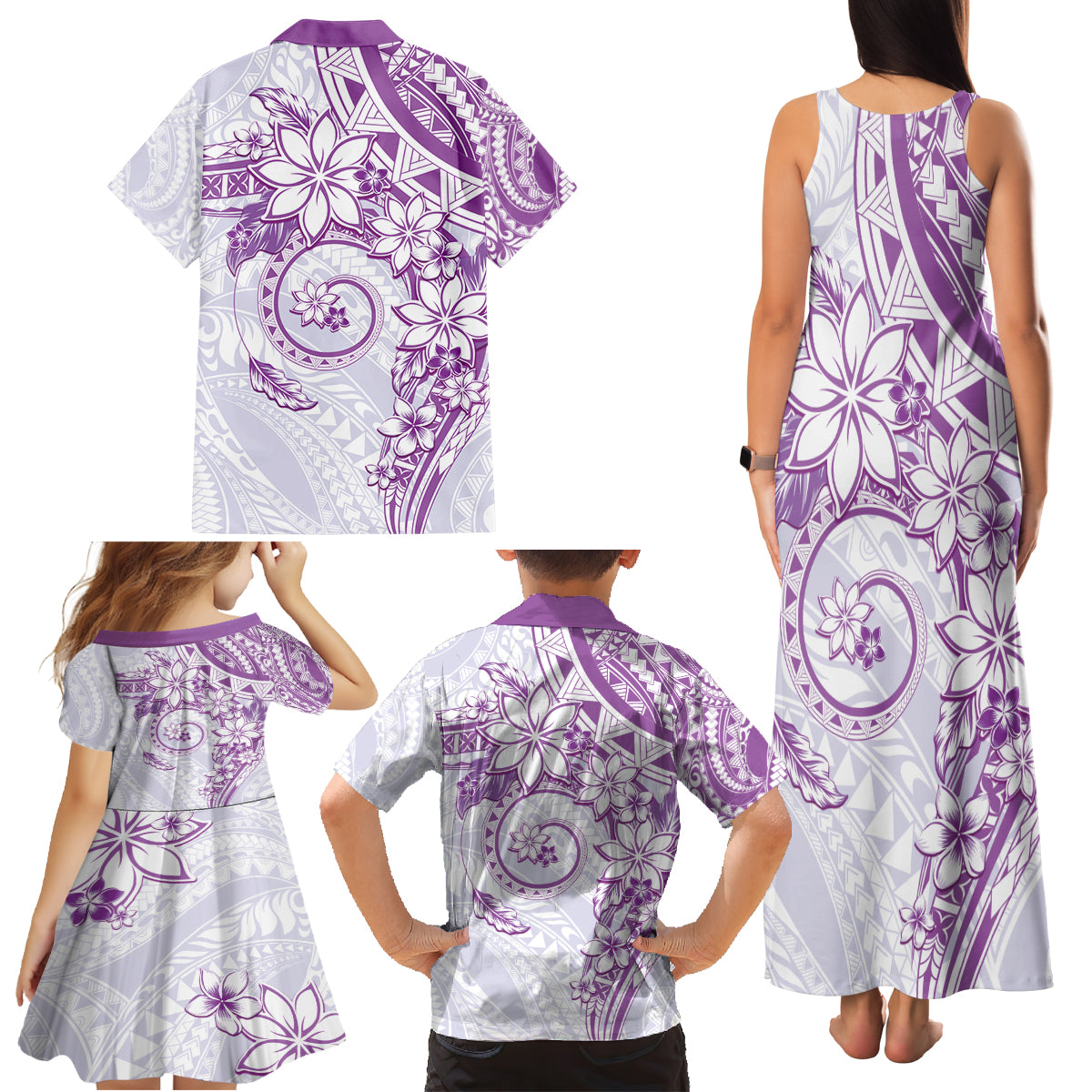 Polynesian Pattern With Plumeria Flowers Family Matching Tank Maxi Dress and Hawaiian Shirt Purple LT05 - Polynesian Pride