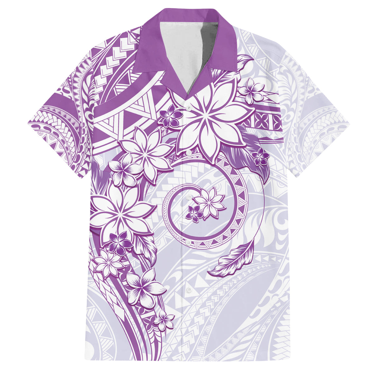 Polynesian Pattern With Plumeria Flowers Family Matching Tank Maxi Dress and Hawaiian Shirt Purple LT05 Dad's Shirt - Short Sleeve Purple - Polynesian Pride