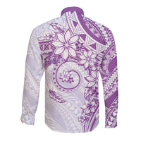 Polynesian Pattern With Plumeria Flowers Long Sleeve Button Shirt Purple