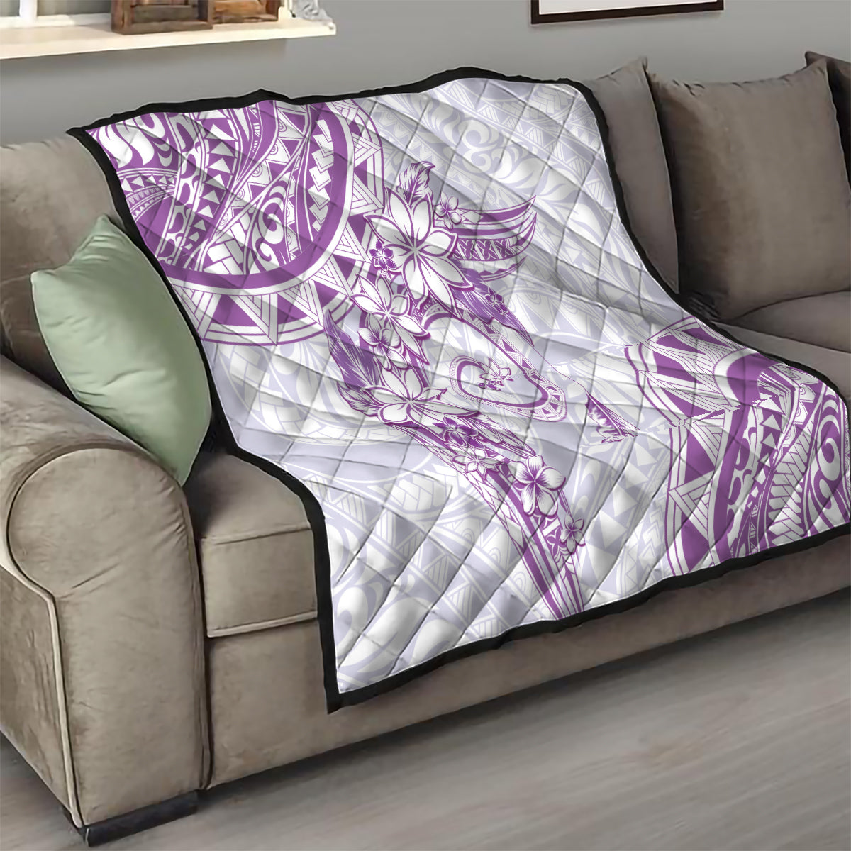 Polynesian Pattern With Plumeria Flowers Quilt Purple LT05 - Polynesian Pride