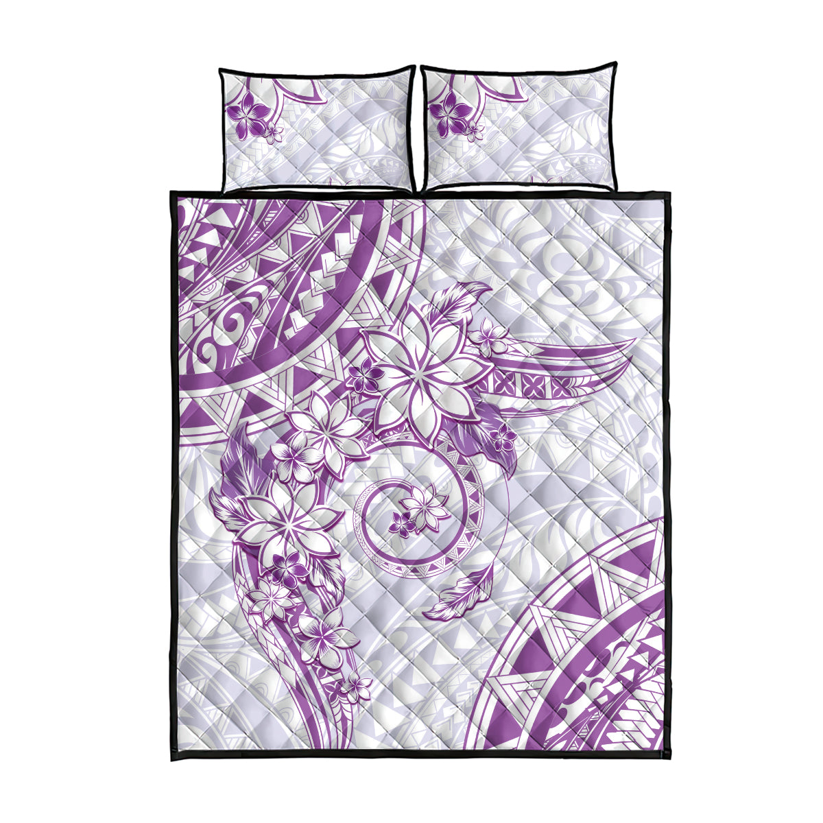 Polynesian Pattern With Plumeria Flowers Quilt Bed Set Purple