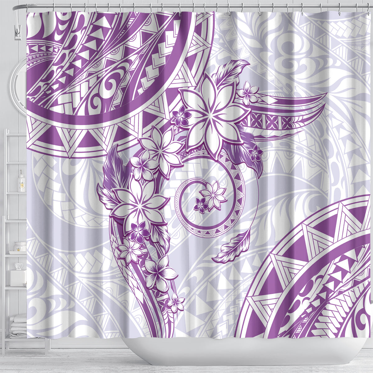 Polynesian Pattern With Plumeria Flowers Shower Curtain Purple