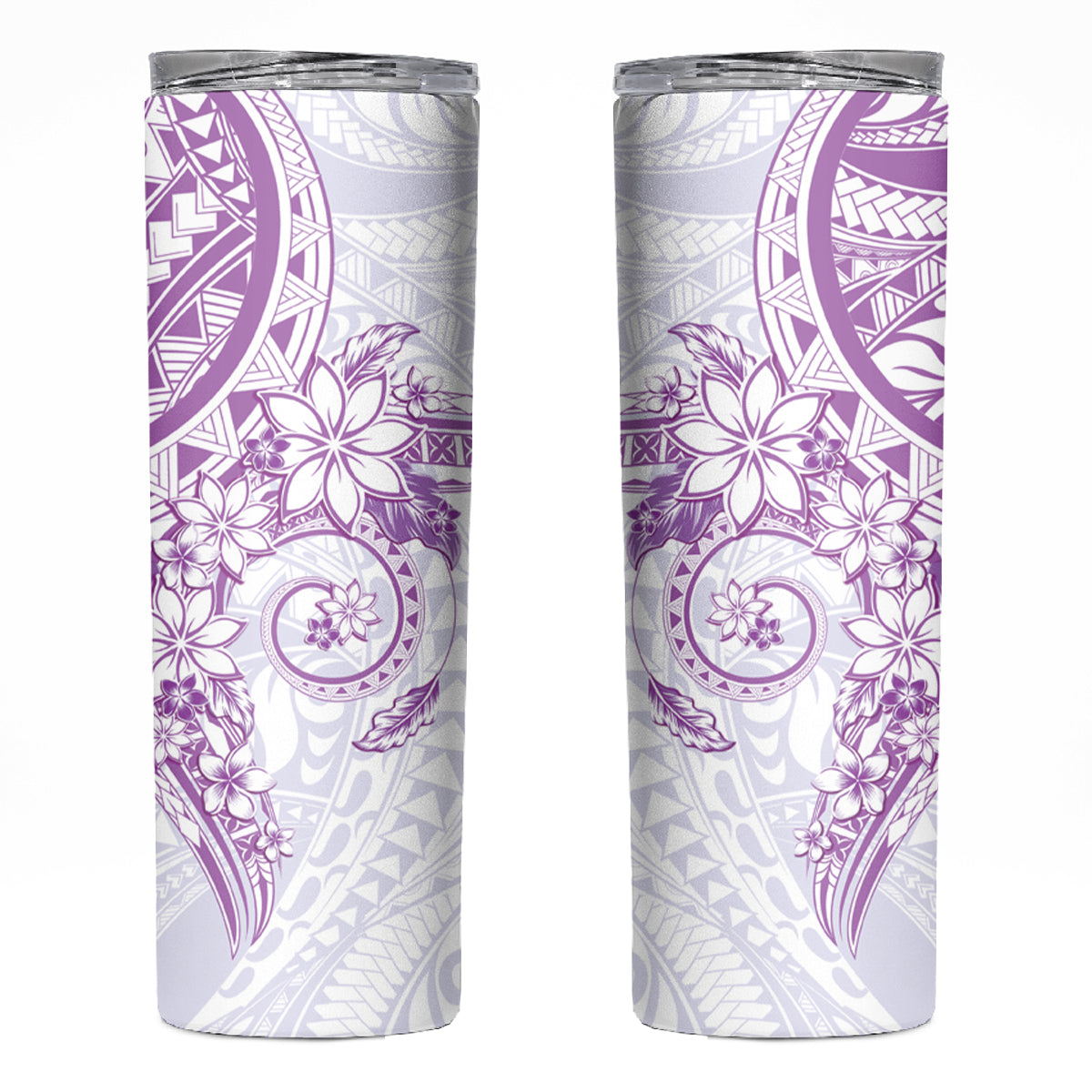 Purple Polynesian Pattern With Plumeria Flowers Skinny Tumbler