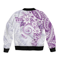 Polynesian Pattern With Plumeria Flowers Sleeve Zip Bomber Jacket Purple