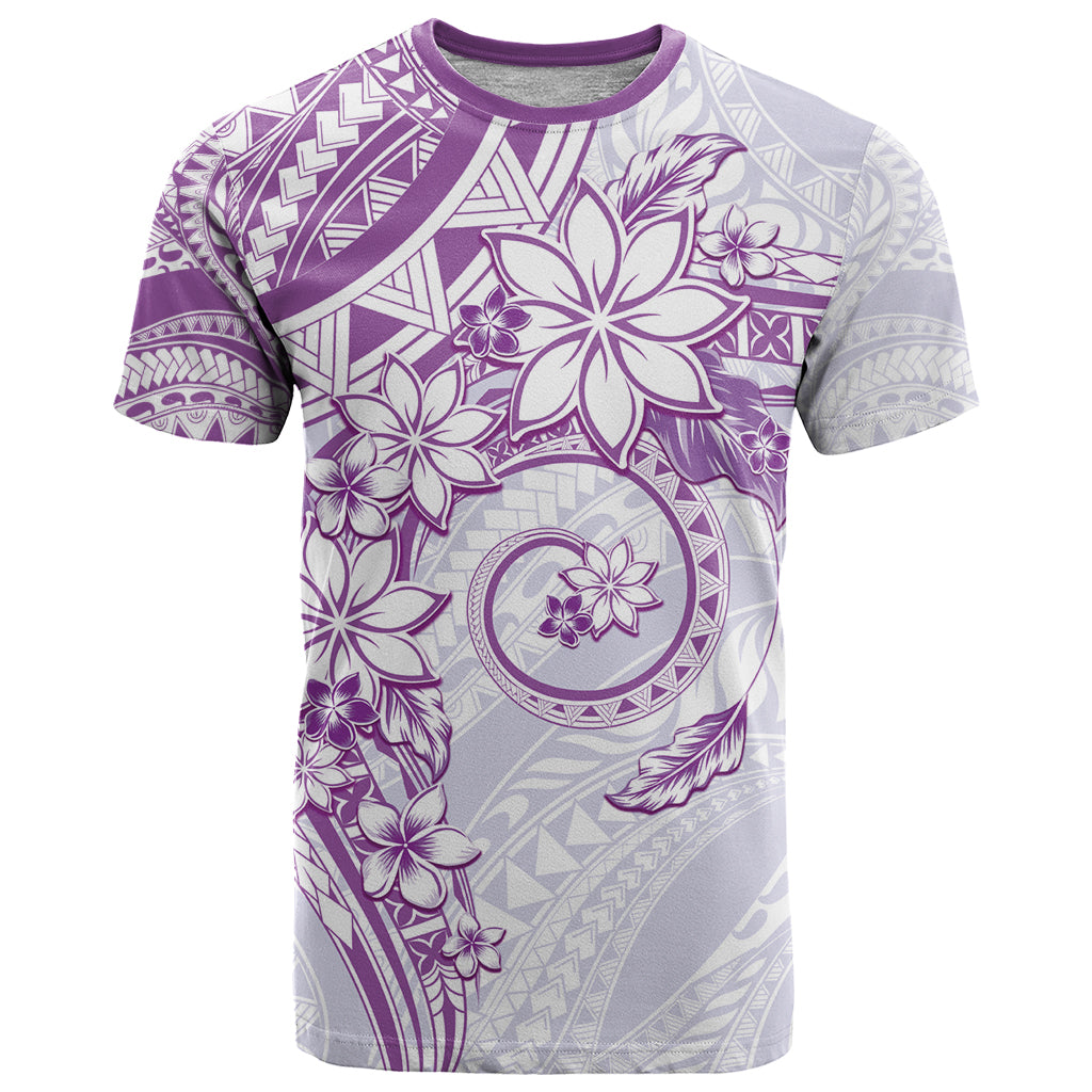 Polynesian Pattern With Plumeria Flowers T Shirt Purple