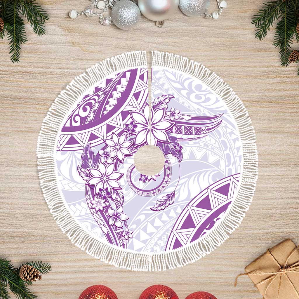 Polynesian Pattern With Plumeria Flowers Tree Skirt Purple LT05 Fringed Purple - Polynesian Pride