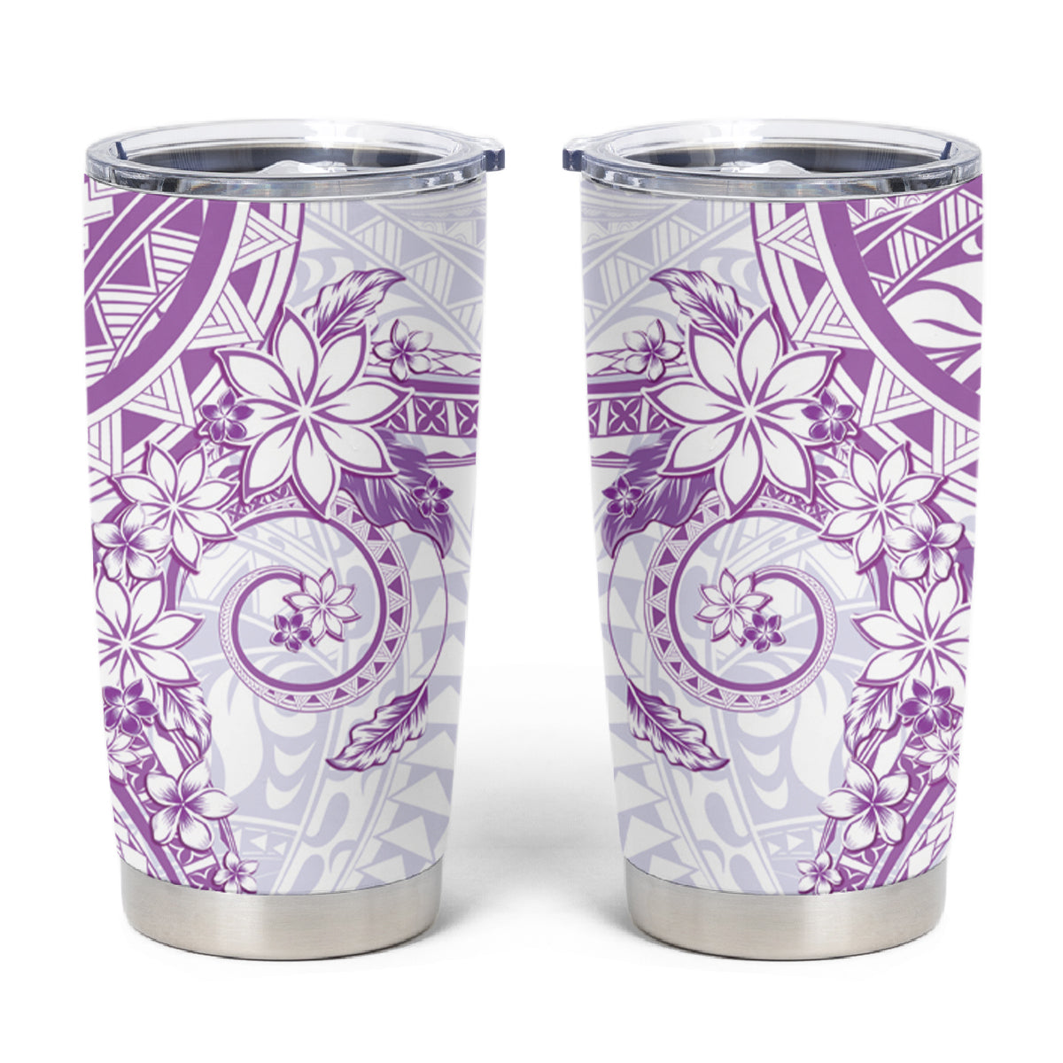 Purple Polynesian Pattern With Plumeria Flowers Tumbler Cup