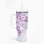 Purple Polynesian Pattern With Plumeria Flowers Tumbler With Handle