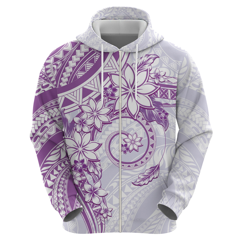Polynesian Pattern With Plumeria Flowers Zip Hoodie Purple