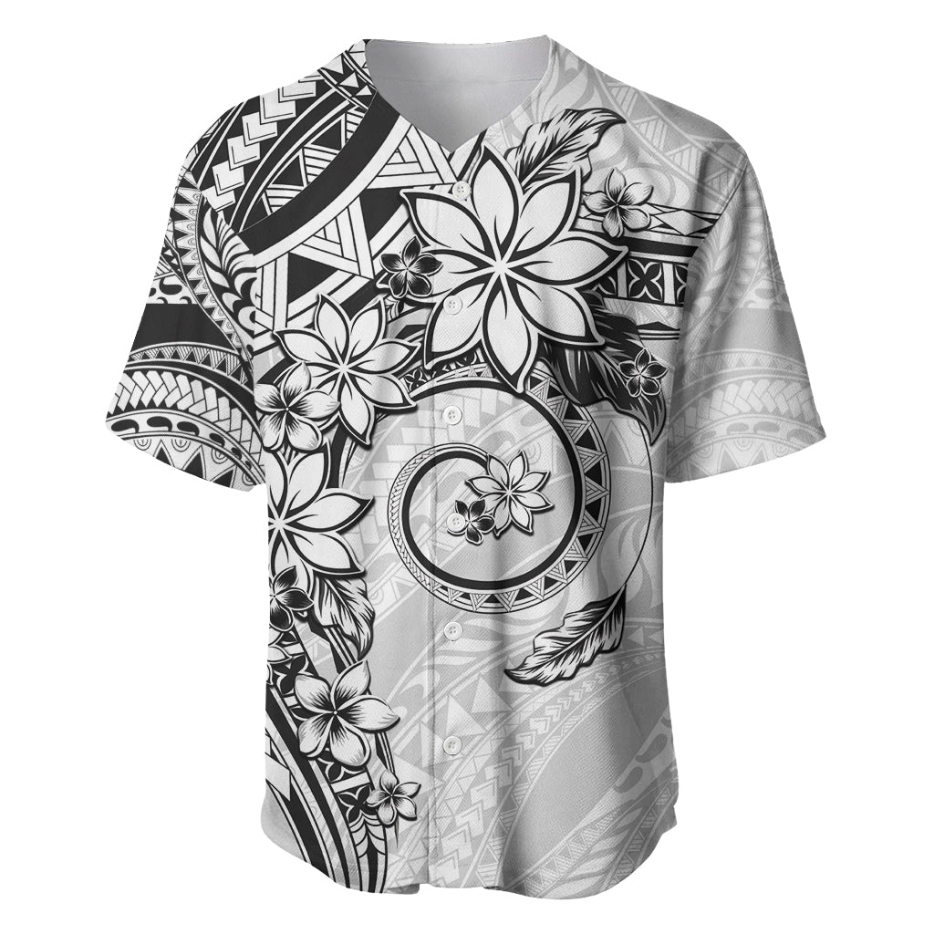 Polynesian Pattern With Plumeria Flowers Baseball Jersey White LT05 White - Polynesian Pride