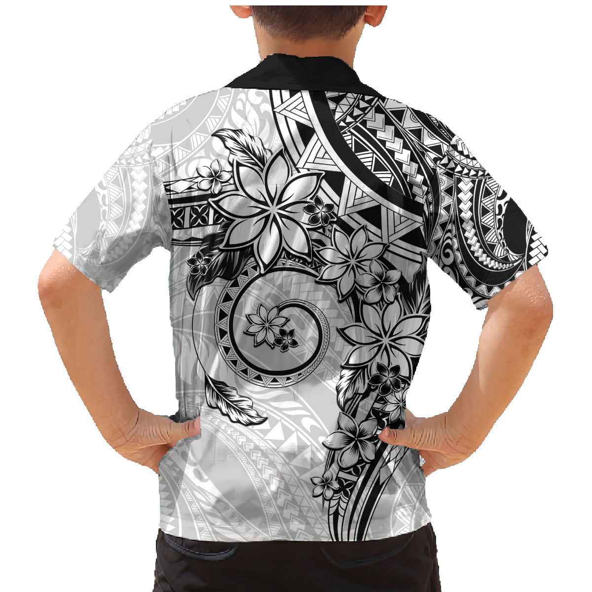 Polynesian Pattern With Plumeria Flowers Family Matching Mermaid Dress and Hawaiian Shirt White LT05 - Polynesian Pride