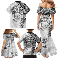 Polynesian Pattern With Plumeria Flowers Family Matching Mermaid Dress and Hawaiian Shirt White LT05 - Polynesian Pride