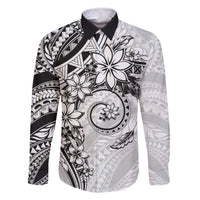Polynesian Pattern With Plumeria Flowers Family Matching Off Shoulder Maxi Dress and Hawaiian Shirt White LT05 Dad's Shirt - Long Sleeve White - Polynesian Pride