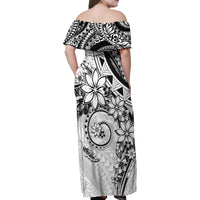 Polynesian Pattern With Plumeria Flowers Family Matching Off Shoulder Maxi Dress and Hawaiian Shirt White LT05 - Polynesian Pride
