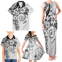 Polynesian Pattern With Plumeria Flowers Family Matching Tank Maxi Dress and Hawaiian Shirt White LT05 - Polynesian Pride