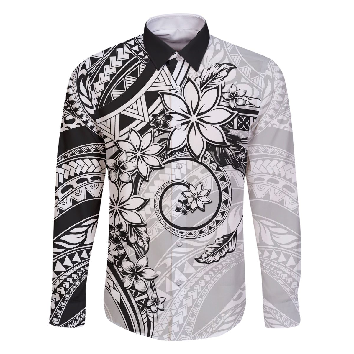 Polynesian Pattern With Plumeria Flowers Family Matching Tank Maxi Dress and Hawaiian Shirt White LT05 Dad's Shirt - Long Sleeve White - Polynesian Pride