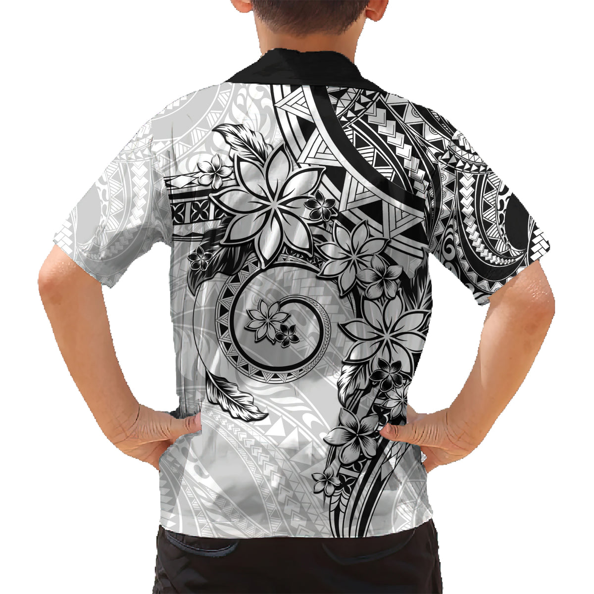 Polynesian Pattern With Plumeria Flowers Hawaiian Shirt White