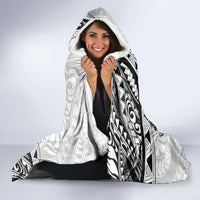 Polynesian Pattern With Plumeria Flowers Hooded Blanket White