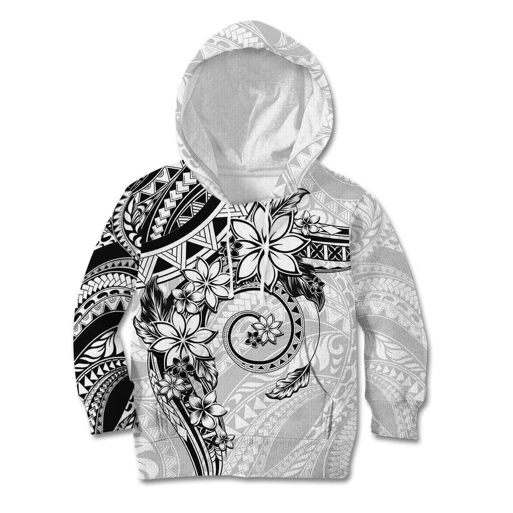 Polynesian Pattern With Plumeria Flowers Kid Hoodie White