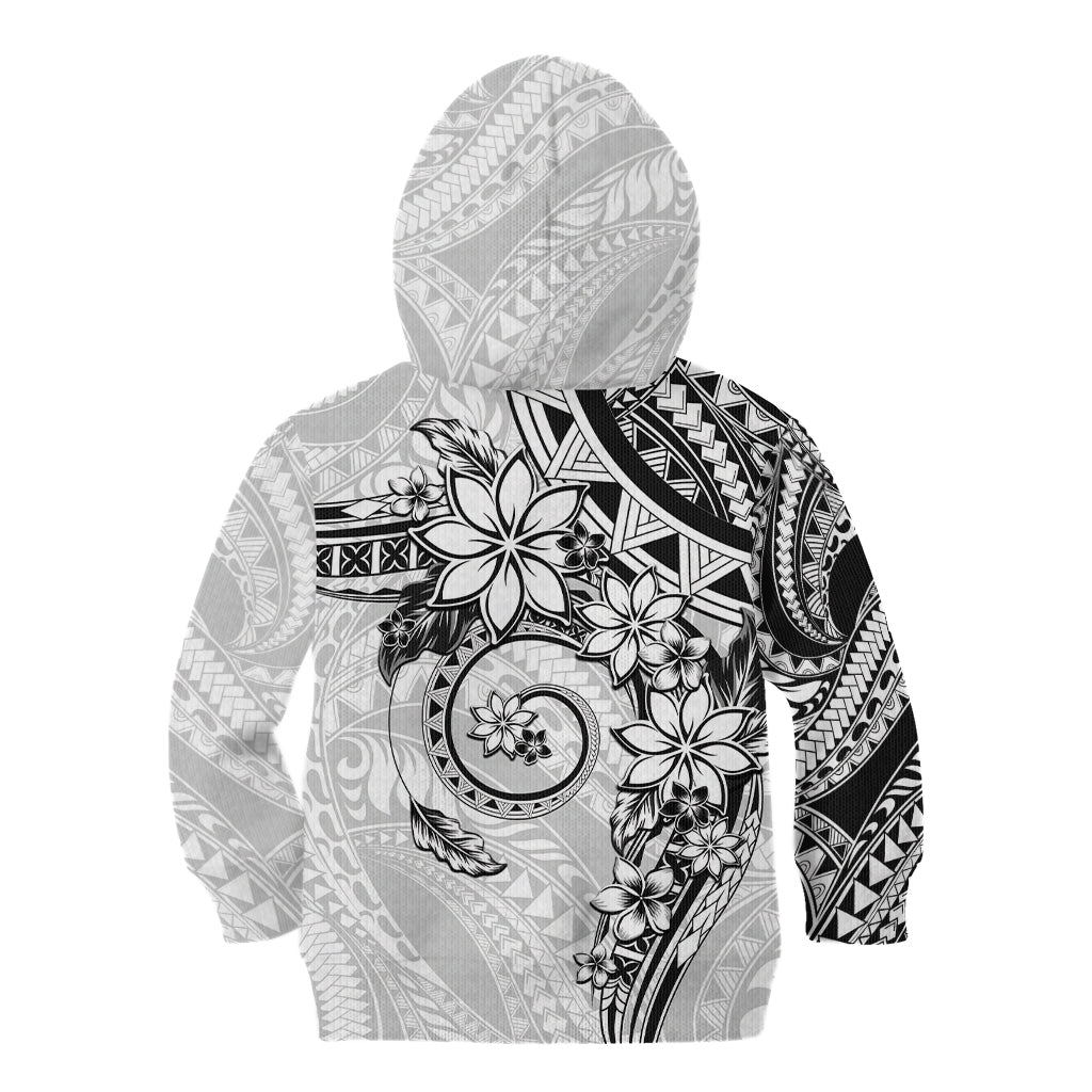Polynesian Pattern With Plumeria Flowers Kid Hoodie White