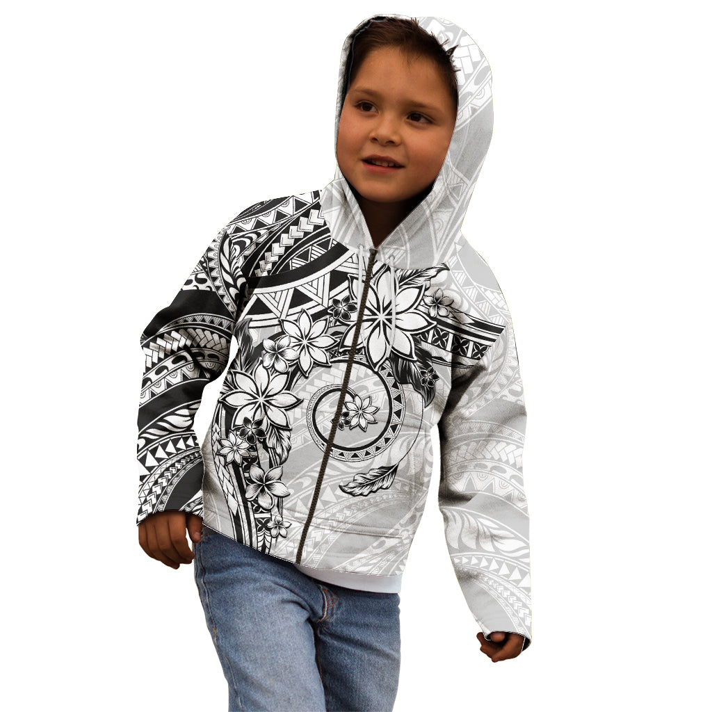Polynesian Pattern With Plumeria Flowers Kid Hoodie White