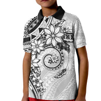 Polynesian Pattern With Plumeria Flowers Kid Polo Shirt White