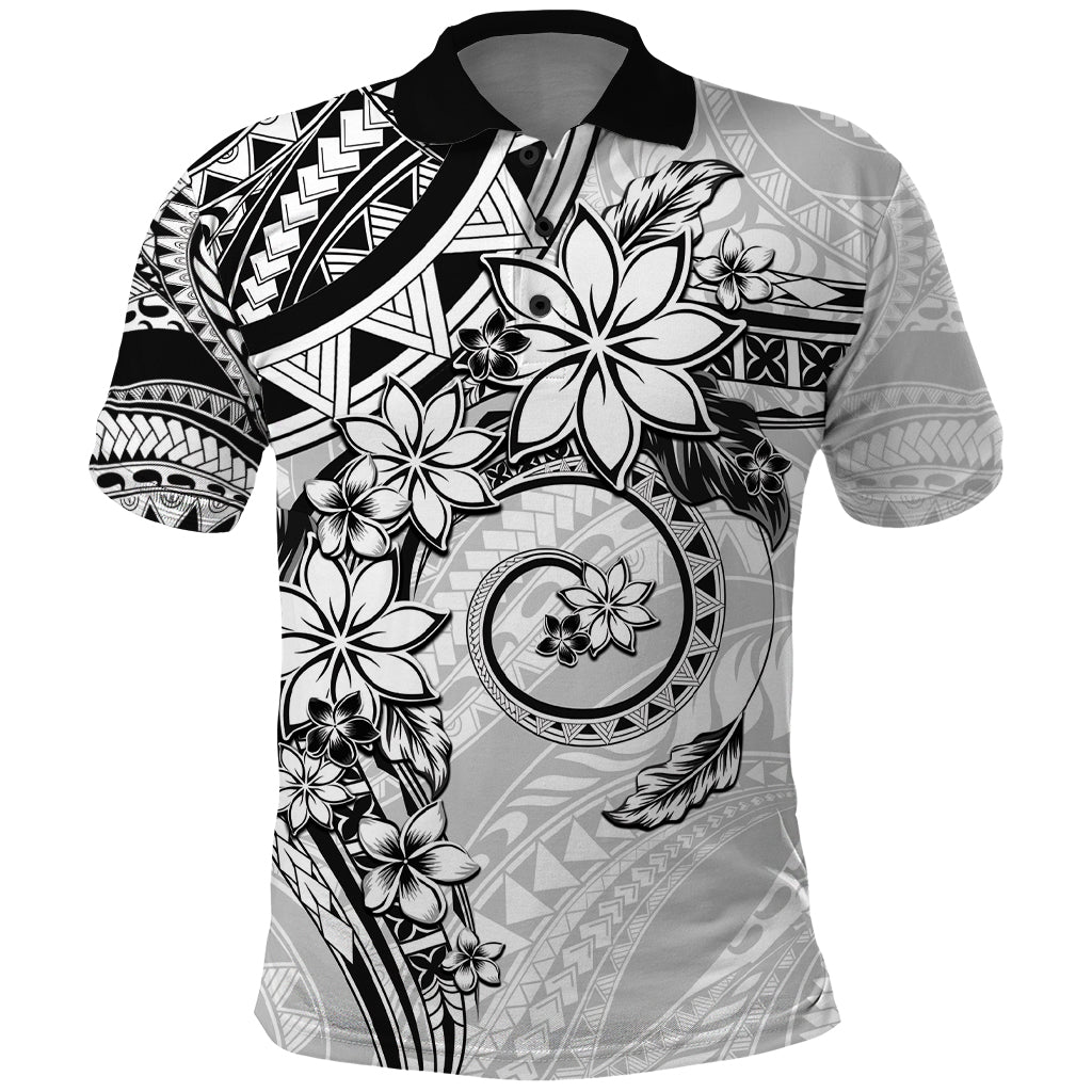 Polynesian Pattern With Plumeria Flowers Polo Shirt White
